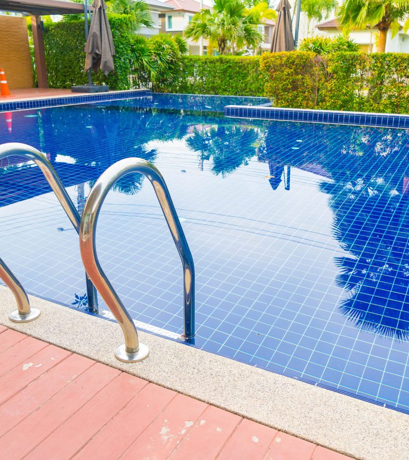 Stair swimming pool in beautiful luxury hotel pool resort - boost color up processing style